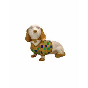 Dog Figurine Dashhound Doxin Porcelain Statue with Golden Details Adorable Gift